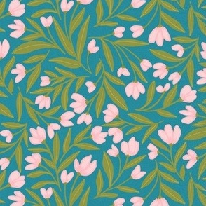 Enchanted Vines: A Tapestry of Tangled Florals on Turquoise Background