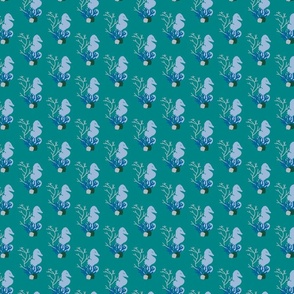 Gray Seahorse in Coral Garden on Teal