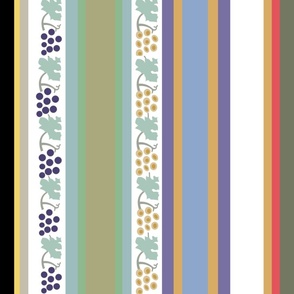 Voysey Bold Stripes with  Grapes Leaf Vines