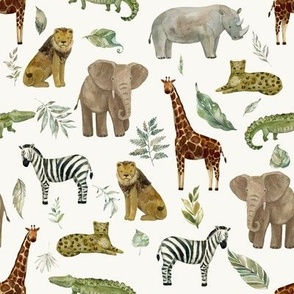 Safari animals with foliage