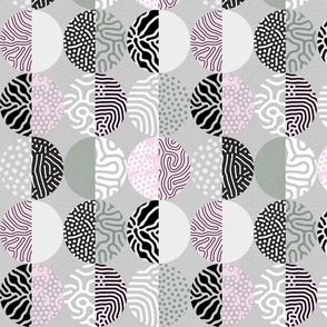  SMALL - Mid Mod Maximalist Pattern Clash in grey, pink & sage green 