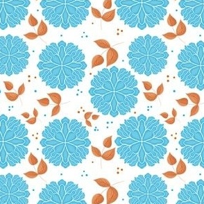 Cute and Simple Blue Flowers with Leaves and Polka Dots on a White Background // 4x4