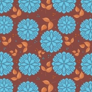 Cute and Simple Blue Flowers with Leaves and Polka Dots on a Brown Background // 4x4