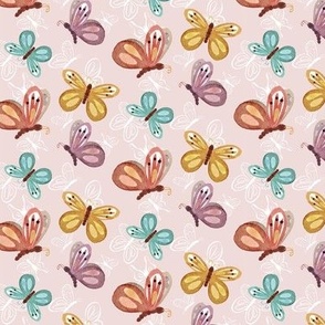 6" BOHO Butterfly Watercolor Line Art in Pink by Audrey Jeanne