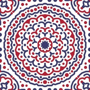 Americana Red White Blue Mandala Geometric Boho Tile 