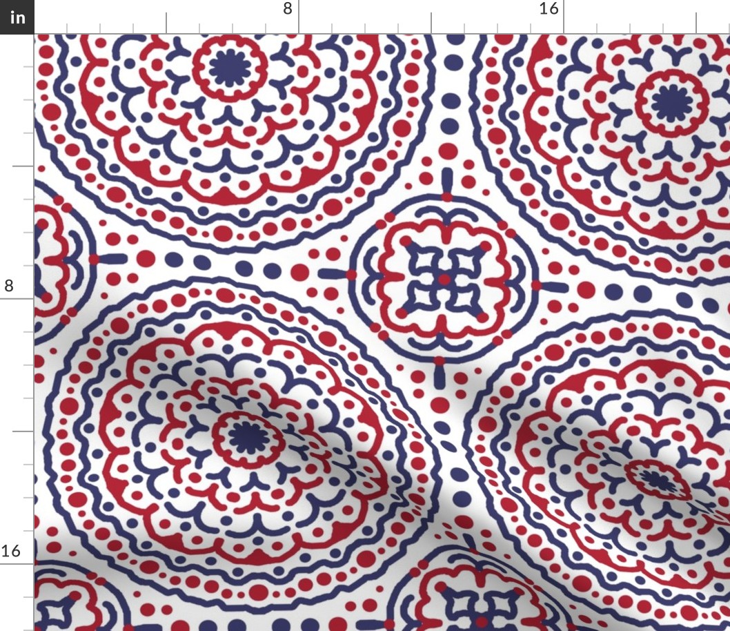 Americana Red White Blue Mandala Geometric Boho Tile 