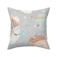 Moon and Stars Sweet Dreams textured French Blue-large