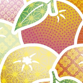 Textured Citrus Fruits - Traditional Japanese Patterns on Oranges, Limes and Lemons - Jumbo Scale
