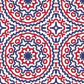 Mandala Red White Blue Americana Boho Mid Century