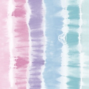 (L) Tie dye shibori, vertical stripes in pastel pink, purple and teal