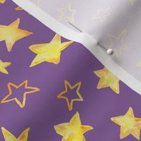 Holiday christmas watercolor yellow stars over purple orchid background