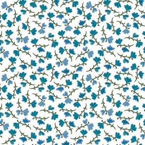 Italian Ditsy Floral Printed Cotton Lawn - Moss Green / Evergreen / Baby  Blue - Fabric by the Yard