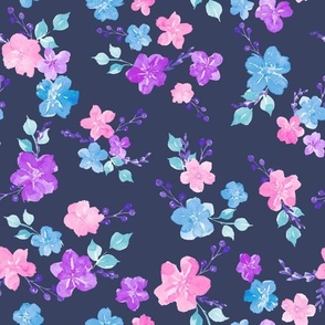 Vibrant Mermaid Floral Navy - Angelina Maria Designs