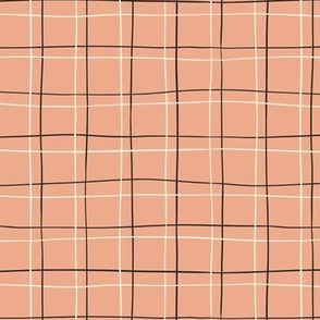 Black & White Wavy Check Plaid on Peach Background - MID SCALE - Available in multiple colors and scales! Coordinates with S'mores collection.