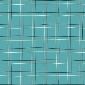 Black & White Wavy Check Plaid on Teal Background - MID SCALE - Available in multiple colors and scales! Coordinates with S'mores collection.