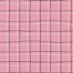 Black & White Wavy Check Plaid on Light Pink Background - MID SCALE - Available in multiple colors and scales! Coordinates with S'mores collection.