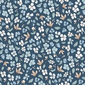 Ditsy Liberty Winter / Fall Floral on Blue Grey Background