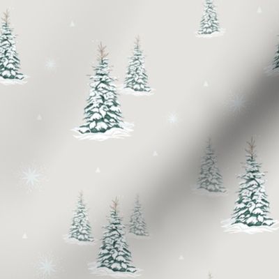 Forest Pine Trees in the Snow on Grey Background