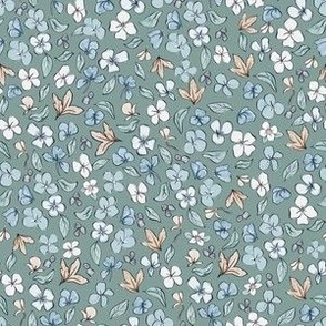 Ditsy Liberty Winter / Fall Floral on Dusty Green Background