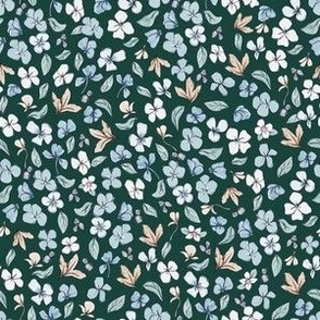 Ditsy Liberty Winter / Fall Floral on Dark Green Background