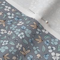 Ditsy Liberty Winter / Fall Floral on Grey Background