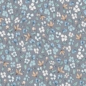 Ditsy Liberty Winter / Fall Floral on Grey Background