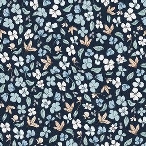 Ditsy Liberty Winter / Fall Floral on Navy Background