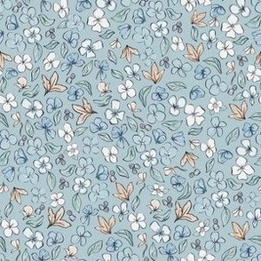 Ditsy Liberty Winter / Fall Floral on Blue Background