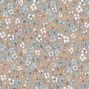 Ditsy Liberty Winter / Fall Floral on light caramel Background