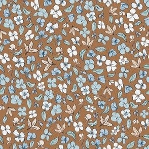 Ditsy Liberty Winter / Fall Floral on toffee Background