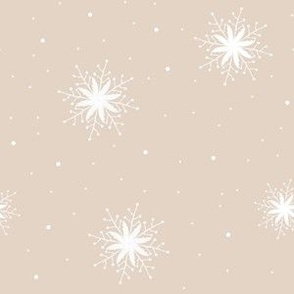 White snowflakes on caramel background
