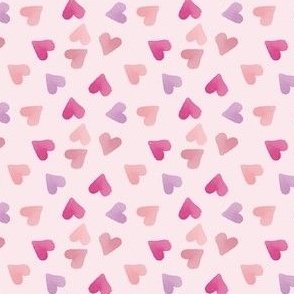 Pink, purple watercolour hearts - fabric 5x4" wallpaper 12x10