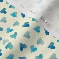 Blue and green hearts on cream - fabric 5x4", wallpaper 12x10"