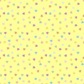 Yellow, pastel hearts, lemon, pink, purple, blue green, cute, pretty, kids, girlie, dress making, home decor - fabric 8x8" wallpaper 24x24"