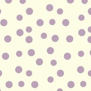 Purple polka dots on cream, kids, dressmaking, home decor, fabric 4x4" wallpaper 12x12"