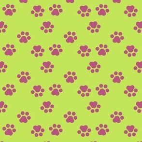 Flipsy Flopsy Bunny Rabbit purple pink and green pawprint background inverted colours