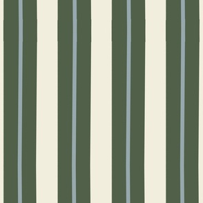 Large  -Sage Thin Line Stripe on Forest Green Thick Line