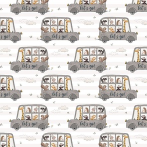 Animals in a gray bus