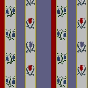 Voysey Vertical Stripes with Tulips Bluebells Vintage Art Nouveau Art Deco Home Decor