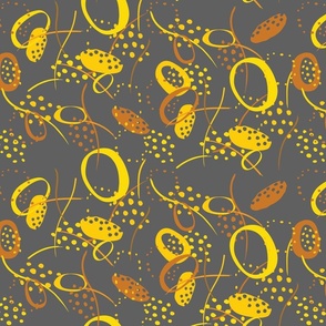 abstract sunflowers in yellow & brown on grey background