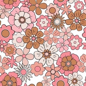 Valley Cruise Pink and Gold Retro Floral 70s
