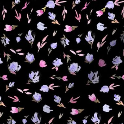 Dark little flowers in Blue Pink and Black