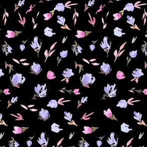 Dark little flowers in Blue Pink and Black