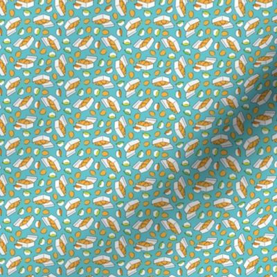 (tiny scale) Chicken Nuggets - food fabric - teal - LAD22