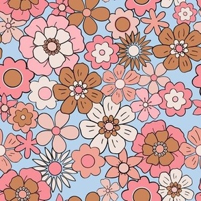 Valley Cruise / Pink Gold Retro Floral on Baby Blue