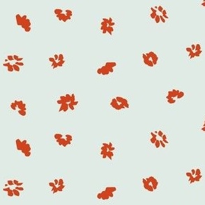 Medium. Rustic Meadow. Hand Painted Floral. Tangerine Orange in Baby Blue Fabric. Minimalistic Design for Home Decor, Nursery Room and Crafts.