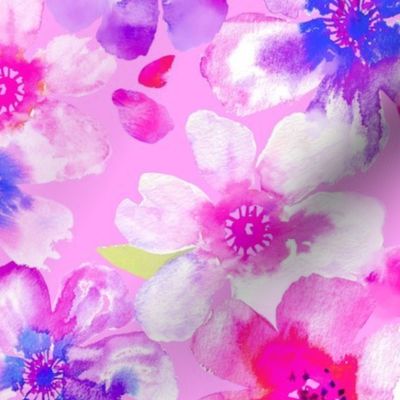 Dreamy Watercolor Anemones on Candy Pink Medium