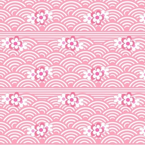 Pink Japanese Seigaiha Waves with Flowers Home decor Tablecloth 
