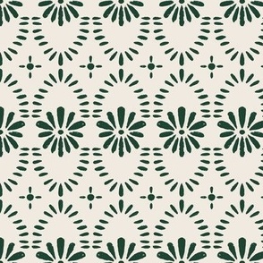 Boho Flower - creamy white and hunter green