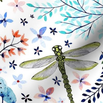 Dreamy Dragonfly Meadow on plain white background